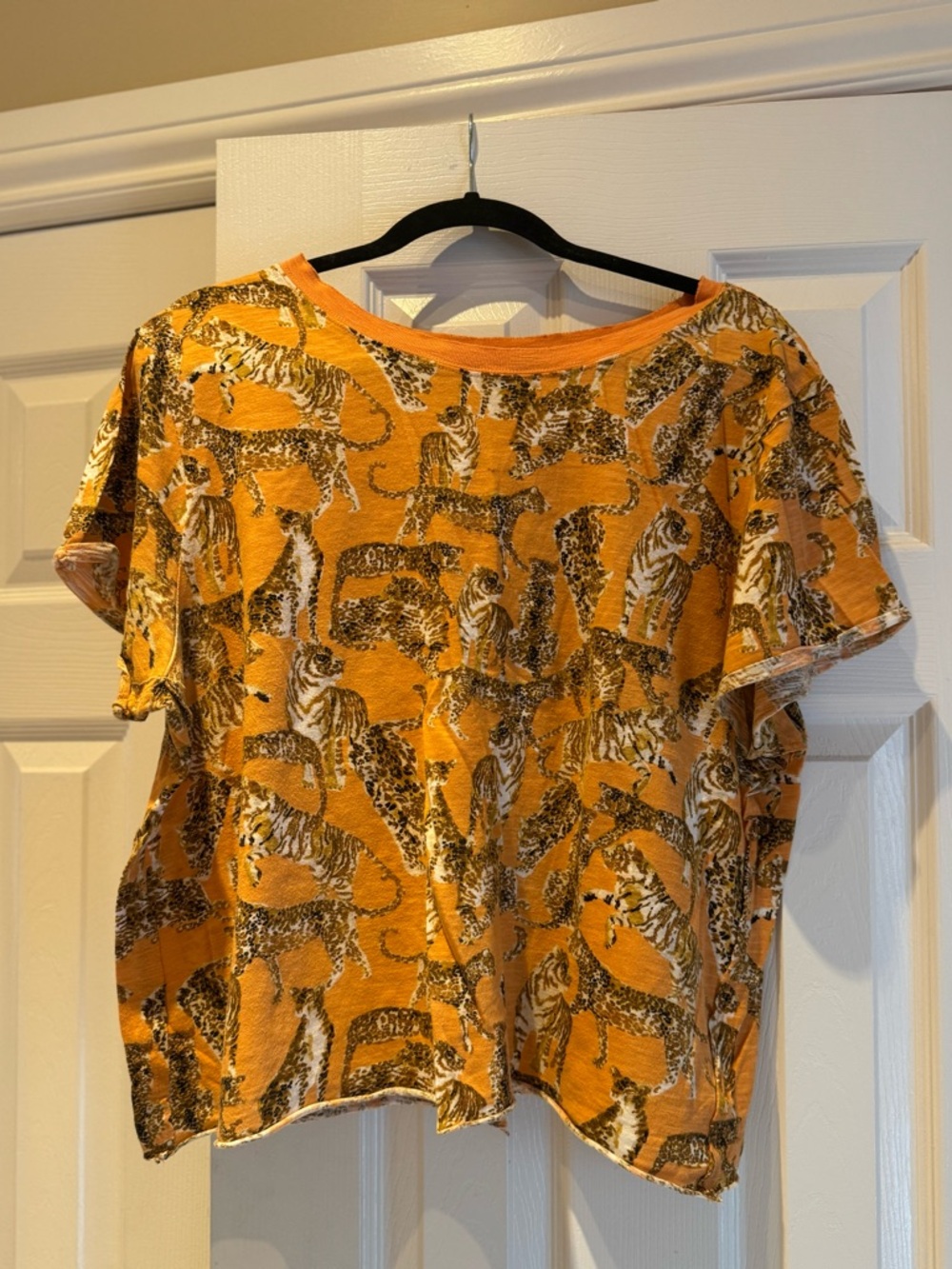 Anthropologie Orange Animal-Print Short Sleeve Tee